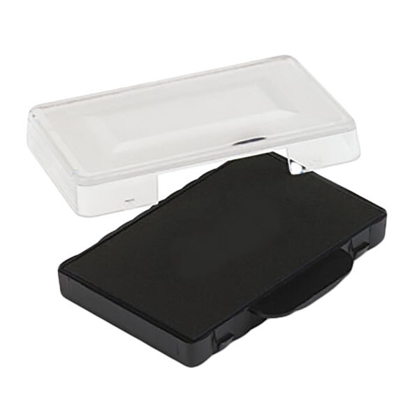 A black rectangular object with a clear plastic lid.