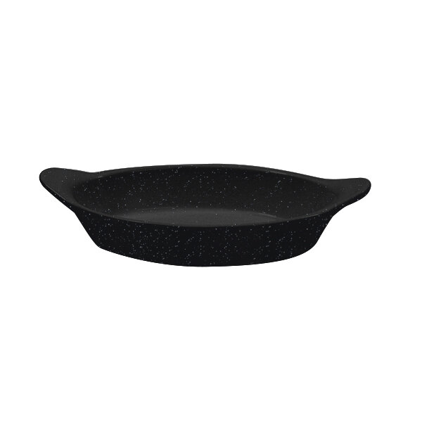 A black speckled Tablecraft oval server with two shell handles.