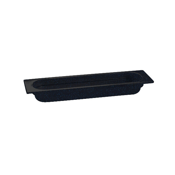 A black Tablecraft cast aluminum food pan with a blue speckled surface.