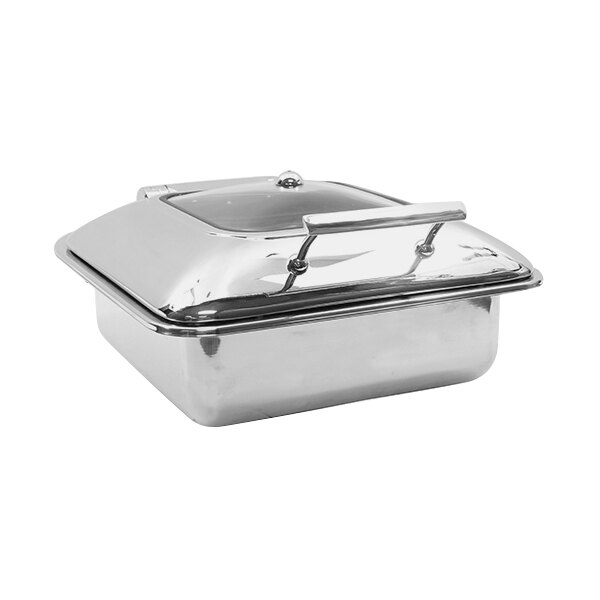 A Tablecraft stainless steel chafing dish with lid.