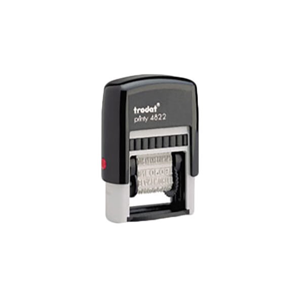 A close-up of a red Trodat self-inking stamper with the words "hanko" on it.