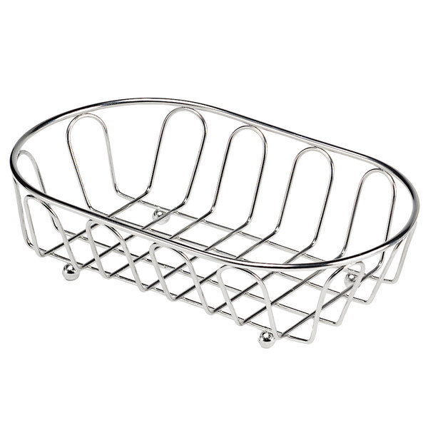 A Clipper Mill stainless steel wire basket with handles and holes.