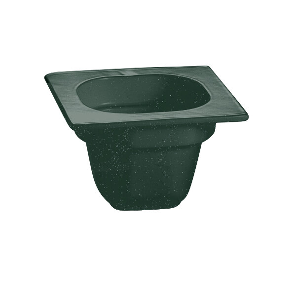 A hunter green Tablecraft cast aluminum food pan with white speckles on the inside.