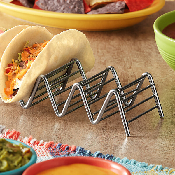 Clipper Mill by GET 4-81859 Specialty Servingware 7 3/4" x 2 1/2" Stainless Steel Taco Holder with 4 or 5 Compartments