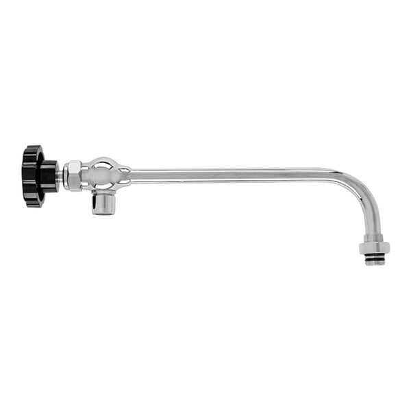 A silver Fisher pot filler control spout with a black knob.