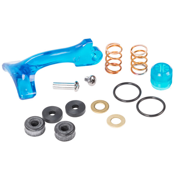A T&amp;S blue and black plastic and metal repair kit with springs and screws.