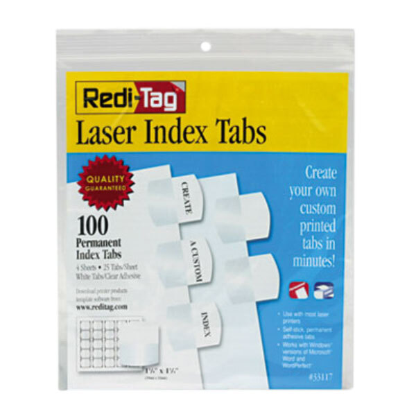 A package of Redi-Tag white laser printable index tabs.