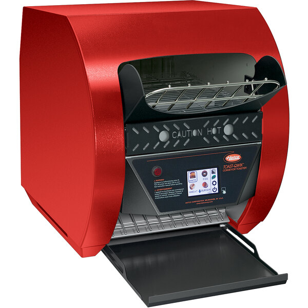 A red and black Hatco Conveyor Toaster with digital controls.