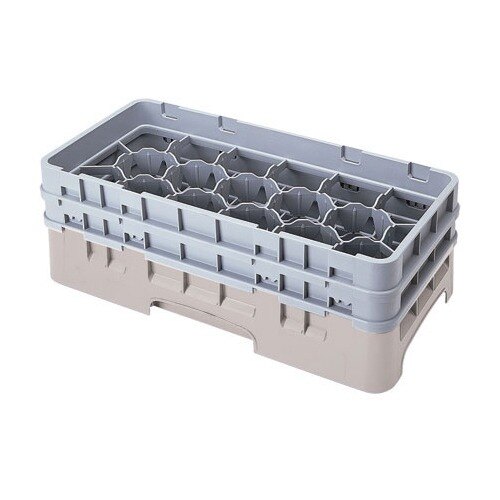A grey plastic Cambro rack with 17 compartments and 6 extenders.