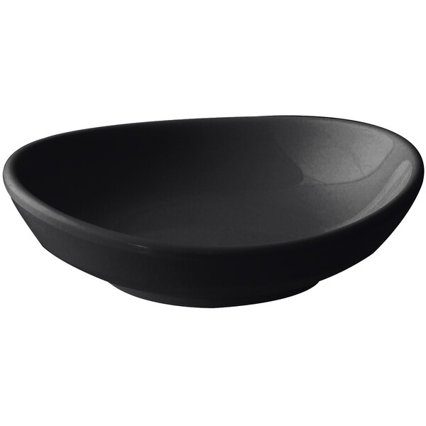 A Thunder Group black melamine saucer with a white background.