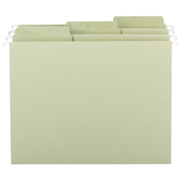 A Smead FasTab file folder with moss green tabs on a white background.