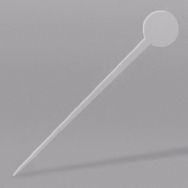 A white plastic stick with a clear disc on the end.