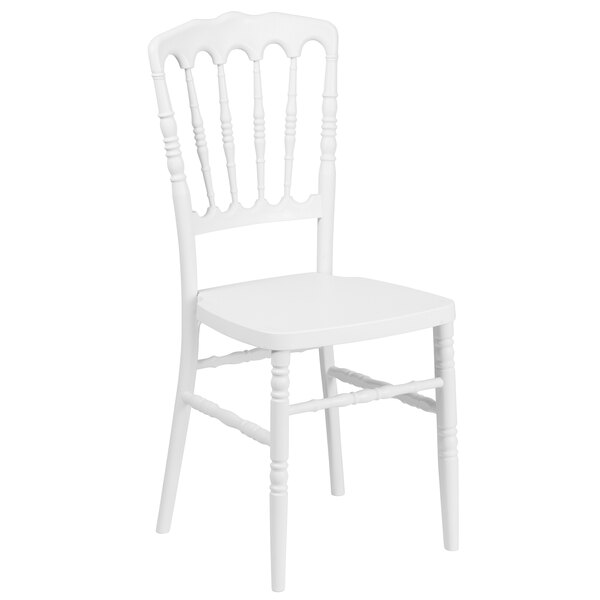 A white Flash Furniture Hercules Chiavari chair with a white seat