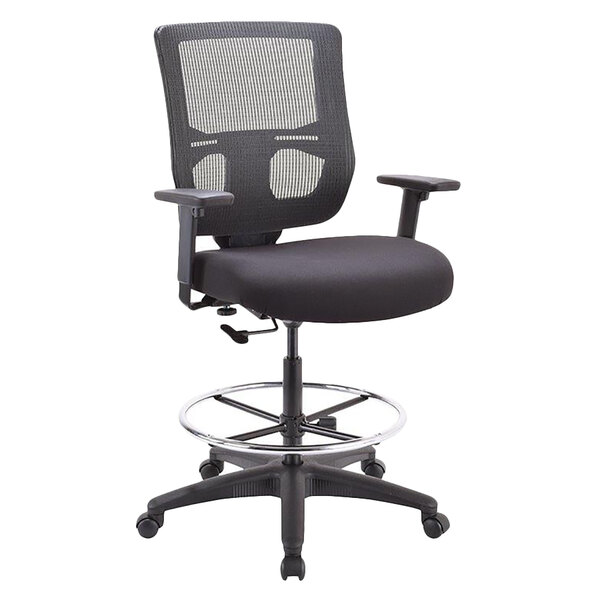 A black office stool with a black seat and back.