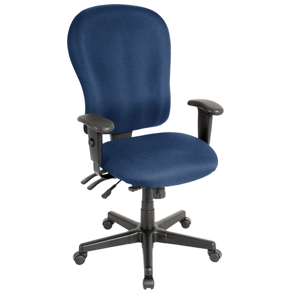 A navy blue Eurotech office chair with arms.
