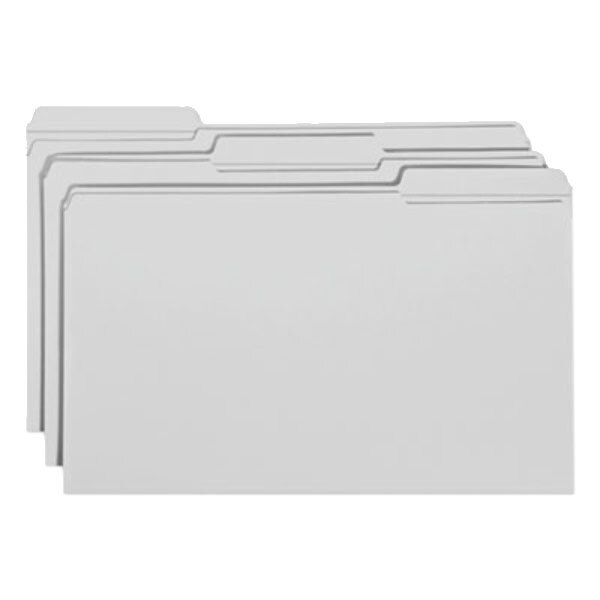 A stack of Smead legal size file folders with reinforced assorted tabs on a white background.