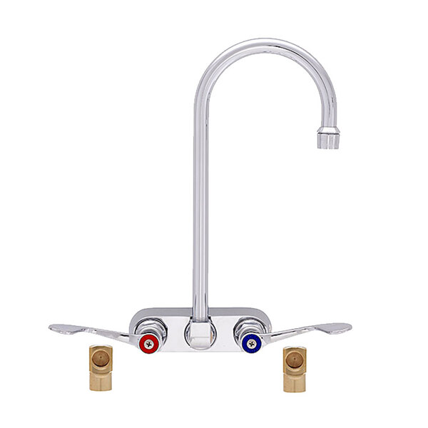 A chrome Fisher wall mount faucet with two wrist handles.