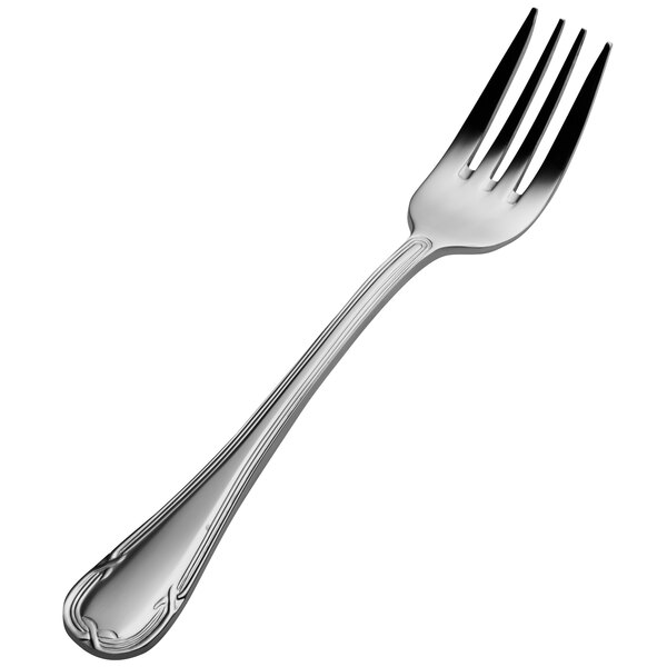 A Bon Chef stainless steel salad/dessert fork with a silver handle.
