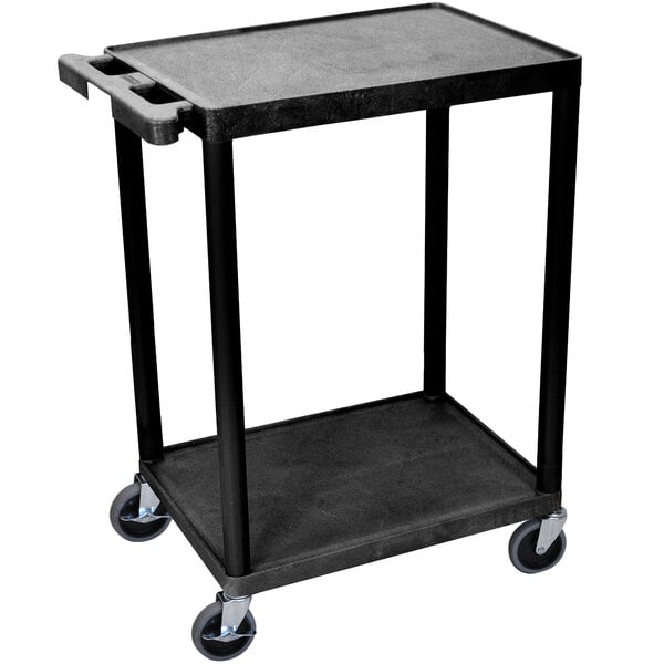 A black Luxor plastic utility cart with wheels.
