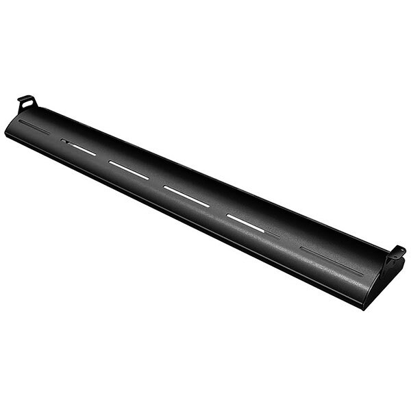 A long black rectangular Hatco display light with white lines on the sides.