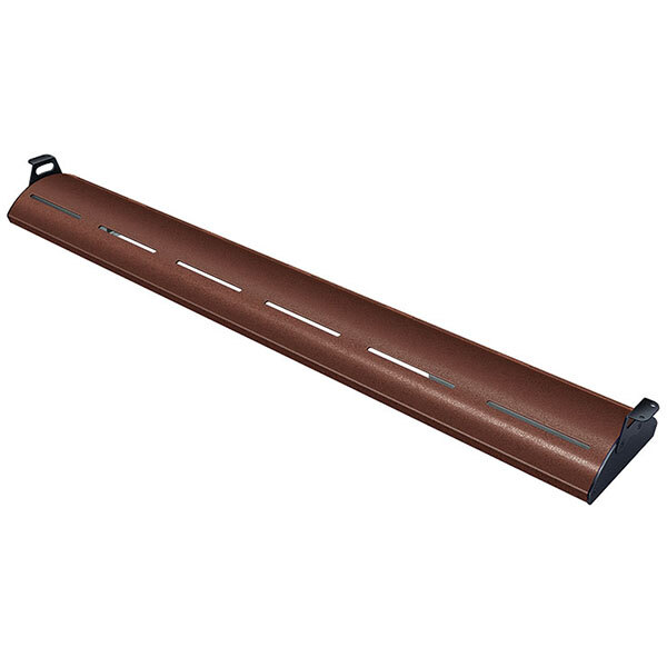 A long brown metal Hatco curved display light.