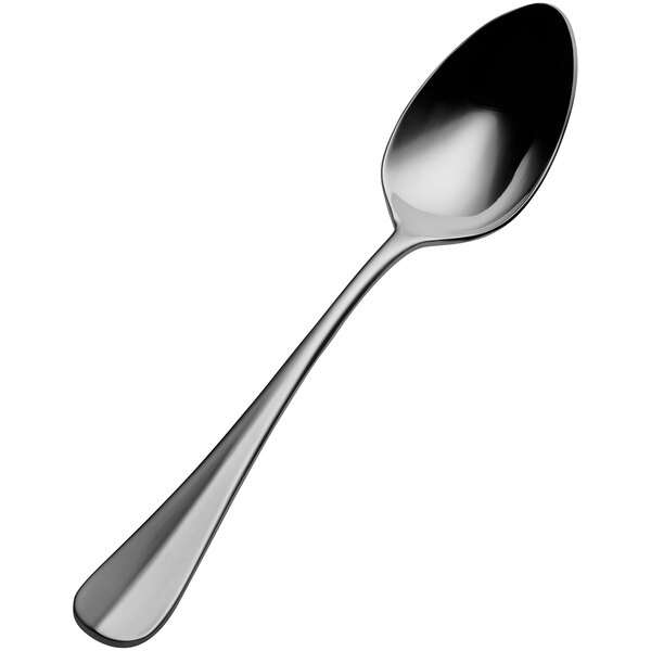A Bon Chef stainless steel tablespoon with a black handle.