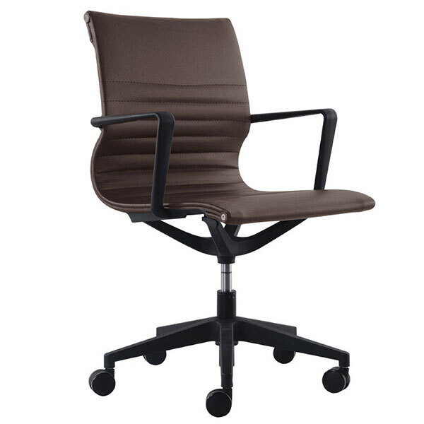 A Eurotech brown vinyl office chair with black arms.