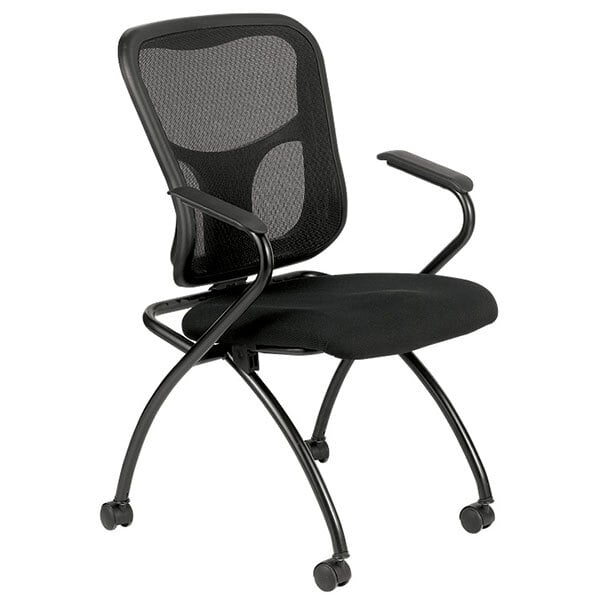 A Eurotech black office chair with a mesh back.