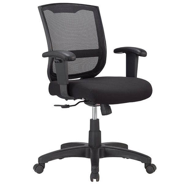 A Eurotech black office chair with a mesh back and arms.