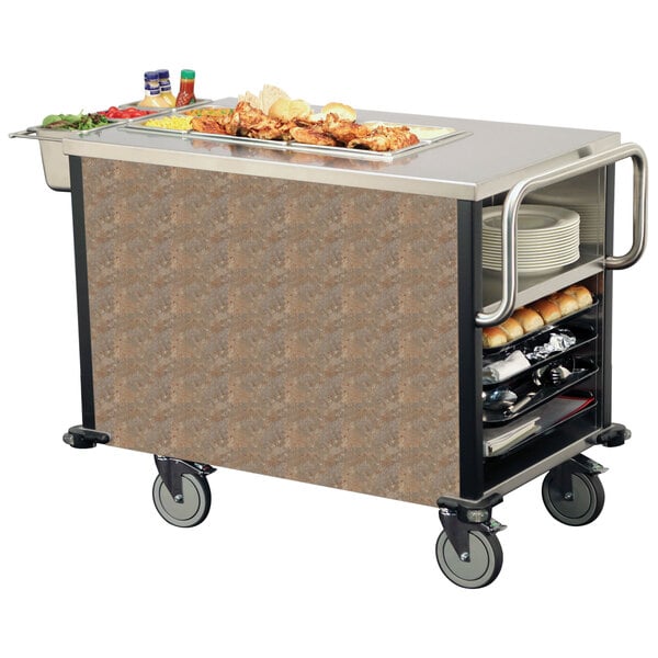 A Lakeside food cart with a heated well full of food.