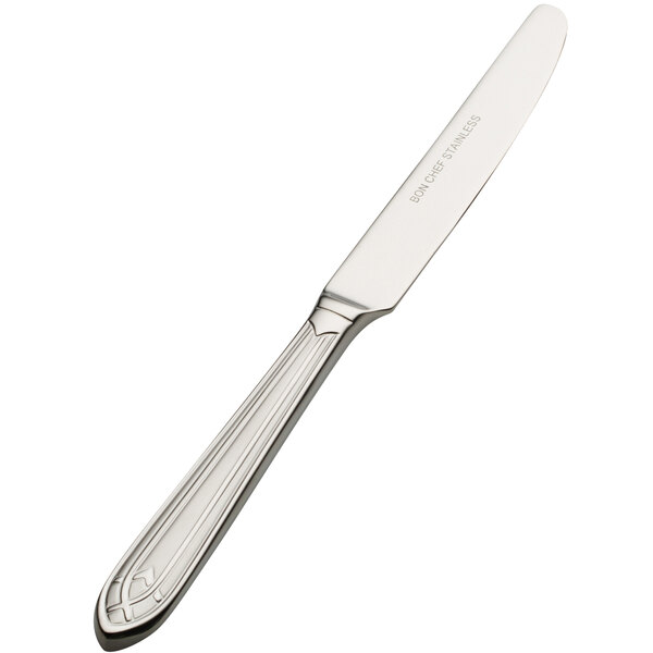 A silver Bon Chef butter knife with a solid handle.