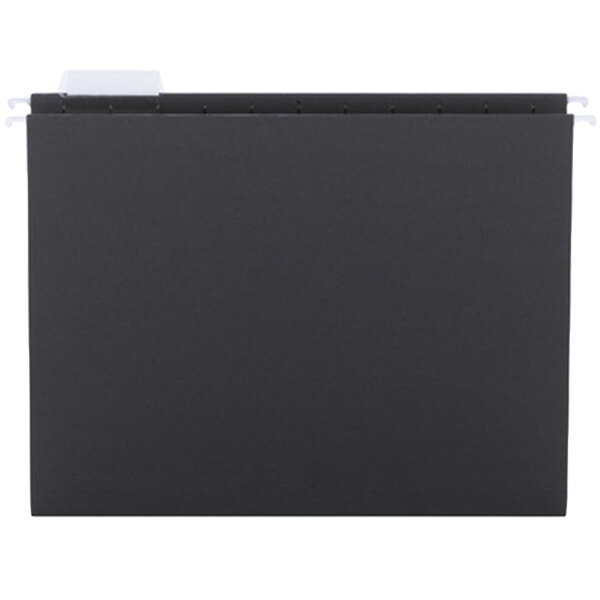 A black rectangular Smead file folder with white plastic tabs.