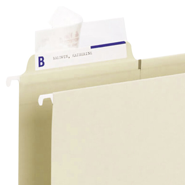 A Smead Clear Seal & View File Folder Label Protector on a file folder.