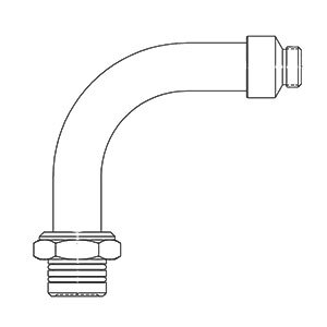 A black and white drawing of a pipe with a swivel adapter attached.