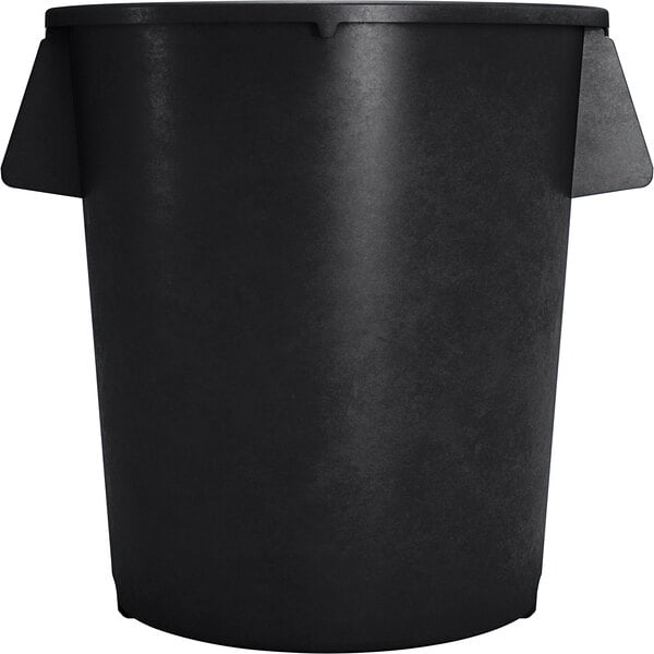 A Carlisle black plastic trash can with two handles.