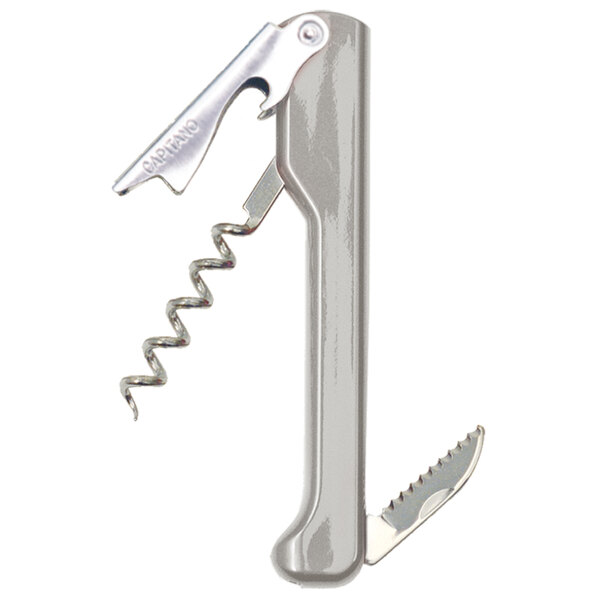 A Franmara Capitano waiter's corkscrew with a silver cloud handle, bottle opener, and knife.