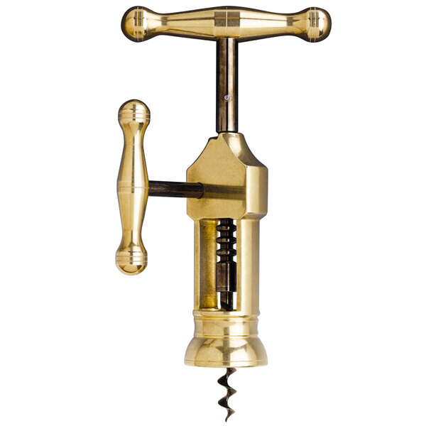 A Farfalli brass corkscrew with a gold handle.