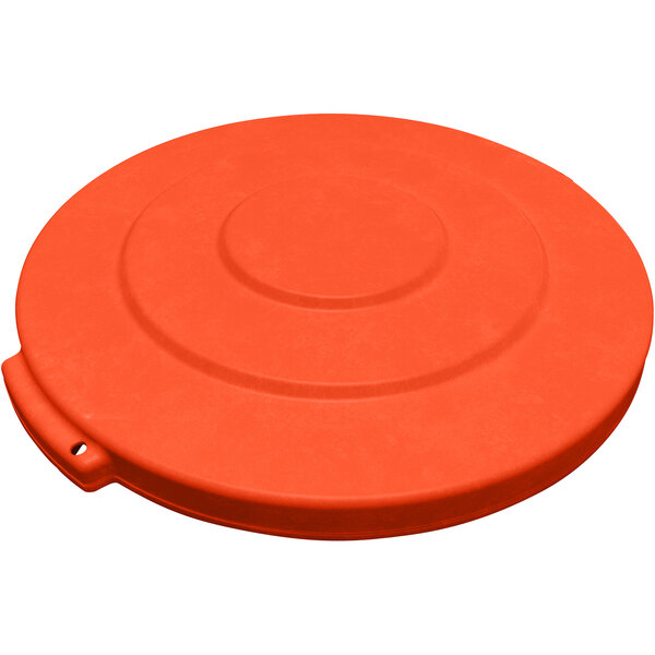 An orange plastic lid for a Carlisle 10 gallon trash can.