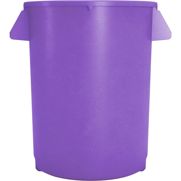 A purple plastic bin with two white handles.