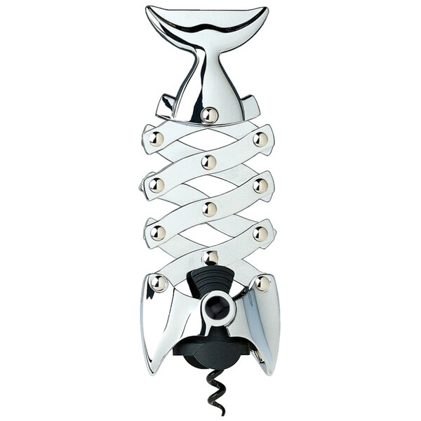A Franmara Pisces chrome-plated multi-lever corkscrew with a metal handle and black accents.