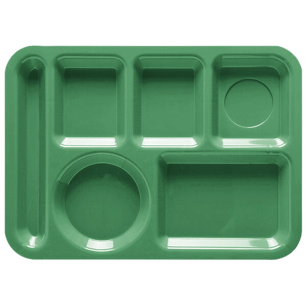 A green rectangular tray with 6 compartments.