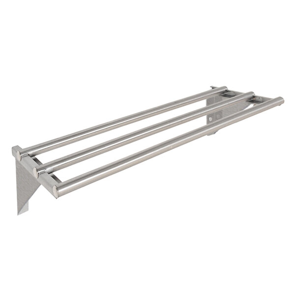 A stainless steel tubular tray slide with stationary brackets for two trays.