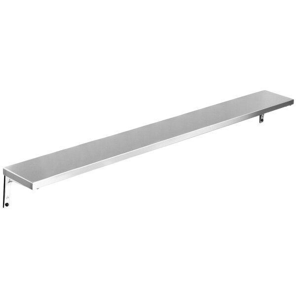 A long rectangular stainless steel tray slide with drop brackets.