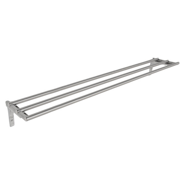 A stainless steel tubular tray slide with drop brackets.