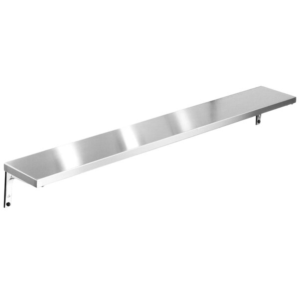 A stainless steel tray slide with drop brackets for a counter.