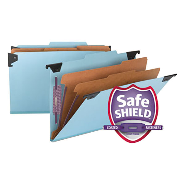 Blue Smead SafeSHIELD FasTab Classification folders with a SafeSHIELD logo.