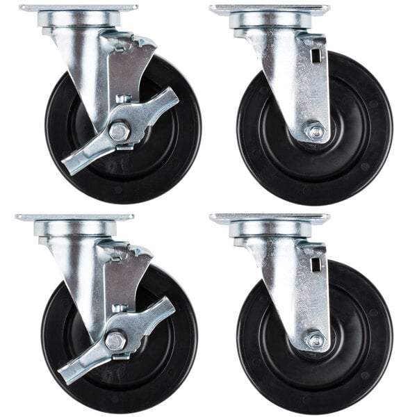 A set of 4 Vulcan swivel plate casters with black wheels.