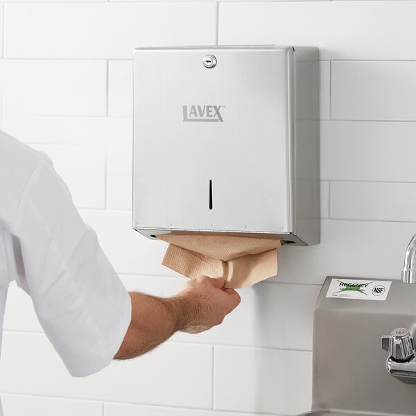 Lavex Stainless Steel 200 C-Fold or 275 Multifold Surface-Mounted Paper Towel Dispenser