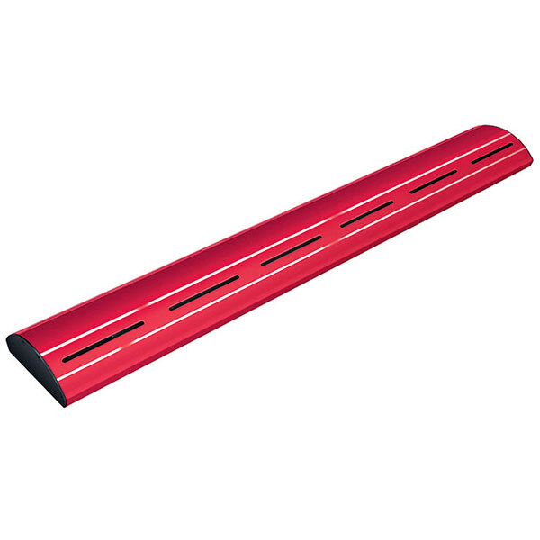 A red plastic tube with black and red lights inside.