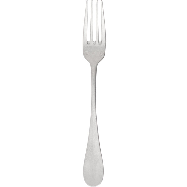 A silver Chef & Sommelier Renzo Patina dinner fork with a black top on a white background.